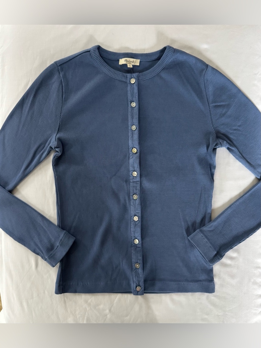 Madewell NWT Slate Blue Ribbed Button-Front Cardigan